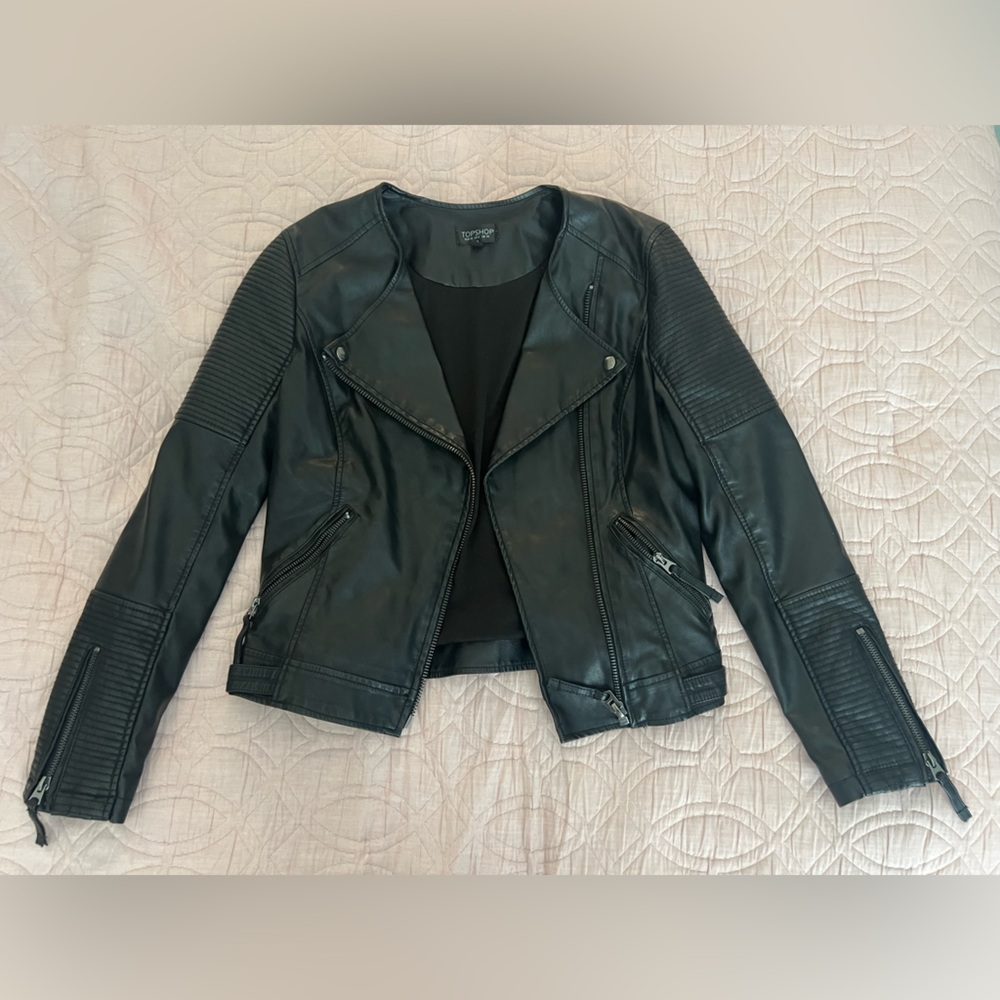 Topshop nelly faux leather biker jacket